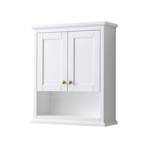 Wyndham WCV2323WCWG Avery Over-the-Toilet Bathroom Wall-Mounted Storage Cabinet in White with Brushed Gold Trim