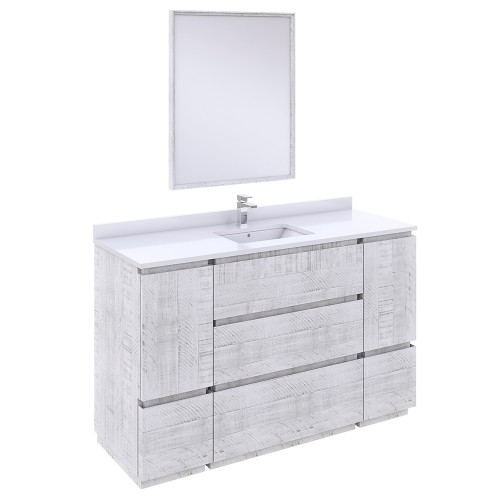 Fresca FVN31-123012RWH-FC Fresca Formosa 54" Floor Standing Modern Bathroom Vanity w/ Mirror in Rustic White