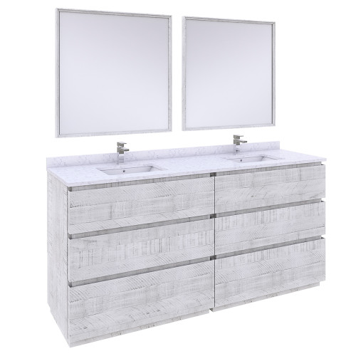 Fresca FVN31-3636RWH-FC Fresca Formosa 72" Floor Standing Double Sink Modern Bathroom Vanity w/ Mirrors in Rustic White