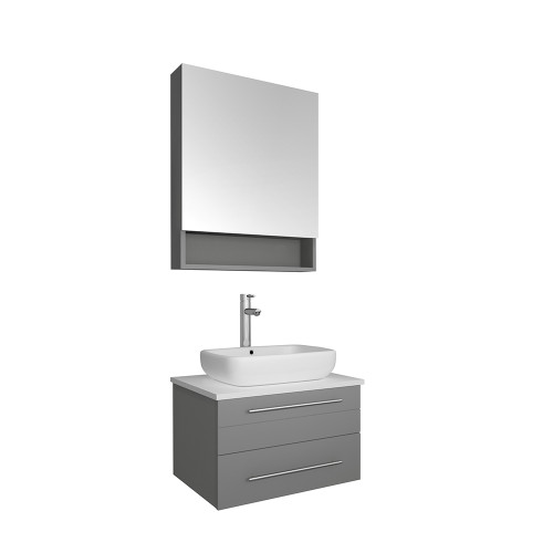 Fresca FVN6124GR-VSL Fresca Lucera 24" Gray Wall Hung Vessel Sink Modern Bathroom Vanity w/ Medicine Cabinet