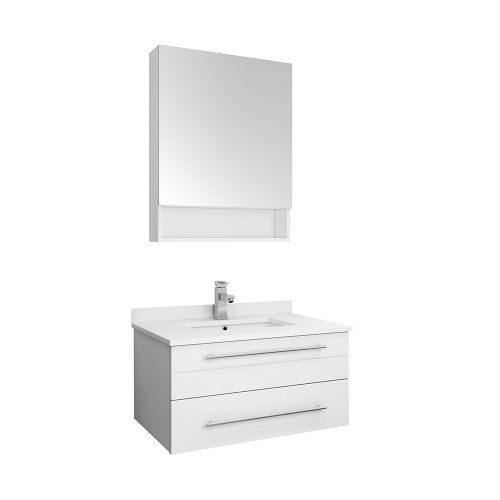 Fresca FVN6130WH-UNS Fresca Lucera 30" White Wall Hung Undermount Sink Modern Bathroom Vanity w/ Medicine Cabinet