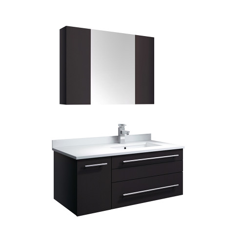 Fresca FVN6136ES-UNS-R Fresca Lucera 36" Espresso Wall Hung Undermount Sink Modern Bathroom Vanity w/ Medicine Cabinet - Right Version