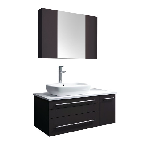 Fresca FVN6136ES-VSL-L Fresca Lucera 36" Espresso Wall Hung Vessel Sink Modern Bathroom Vanity w/ Medicine Cabinet - Left Version