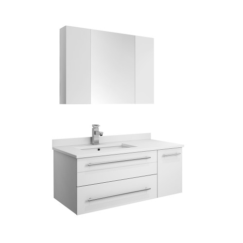 Fresca FVN6136WH-UNS-L Fresca Lucera 36" White Wall Hung Undermount Sink Modern Bathroom Vanity w/ Medicine Cabinet - Left Version