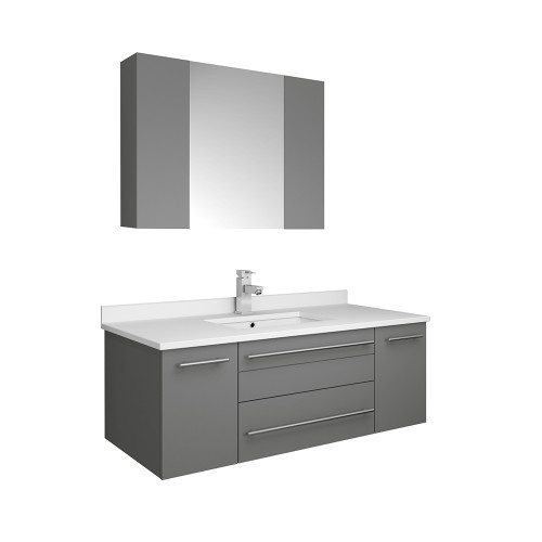 Fresca FVN6142GR-UNS Fresca Lucera 42" Gray Wall Hung Undermount Sink Modern Bathroom Vanity w/ Medicine Cabinet
