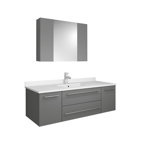 Fresca FVN6148GR-UNS Fresca Lucera 48" Gray Wall Hung Undermount Sink Modern Bathroom Vanity w/ Medicine Cabinet
