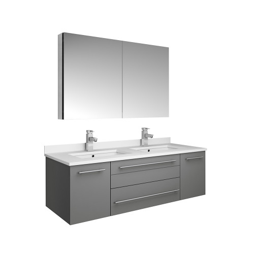 Fresca FVN6148GR-UNS-D Fresca Lucera 48" Gray Wall Hung Double Undermount Sink Modern Bathroom Vanity w/ Medicine Cabinet