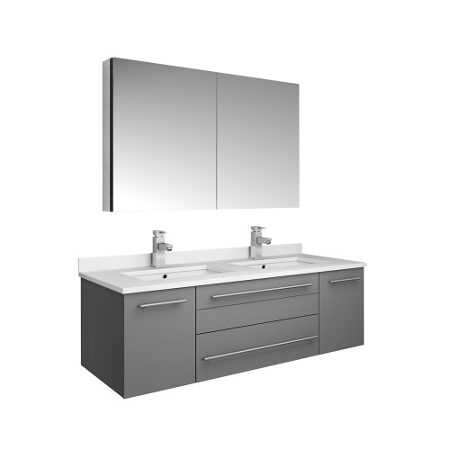 Fresca FVN6148GR-UNS-D Fresca Lucera 48" Gray Wall Hung Double Undermount Sink Modern Bathroom Vanity w/ Medicine Cabinet Fresca FVN6148GR-UNS-D Fresca Lucera 48" Gray Wall Hung Double Undermount Sink Modern Bathroom Vanity w/ Medicine Cabinet