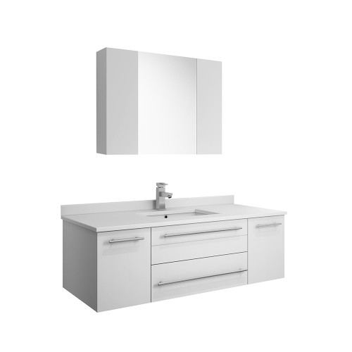 Fresca FVN6148WH-UNS Fresca Lucera 48" White Wall Hung Undermount Sink Modern Bathroom Vanity w/ Medicine Cabinet