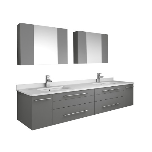 Fresca FVN6172GR-UNS-D Fresca Lucera 72" Gray Wall Hung Double Undermount Sink Modern Bathroom Vanity w/ Medicine Cabinets