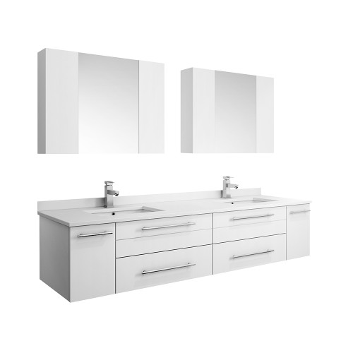 Fresca FVN6172WH-UNS-D Fresca Lucera 72" White Wall Hung Double Undermount Sink Modern Bathroom Vanity w/ Medicine Cabinets