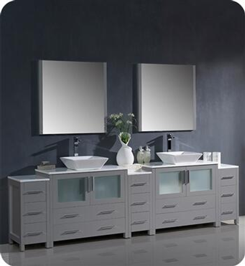 Fresca FVN62-108GR-VSL Fresca Torino 108" Gray Modern Double Sink Bathroom Vanity w/ 3 Side Cabinets & Vessel Sinks