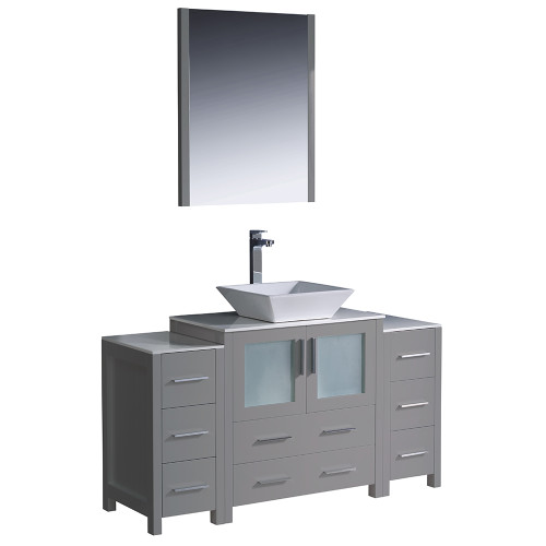 Fresca FVN62-123012GR-VSL Fresca Torino 54" Gray Modern Bathroom Vanity w/ 2 Side Cabinets & Vessel Sink