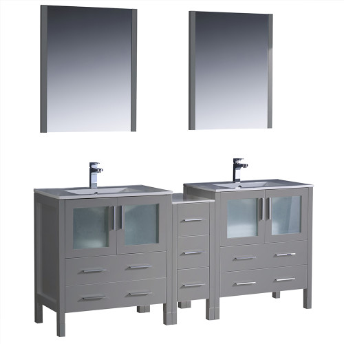 Fresca FVN62-301230GR-UNS Fresca Torino 72" Gray Modern Double Sink Bathroom Vanity w/ Side Cabinet & Integrated Sinks