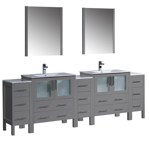 Fresca FVN62-96GR-UNS Fresca Torino 96" Gray Modern Double Sink Bathroom Vanity w/ 3 Side Cabinets & Integrated Sinks