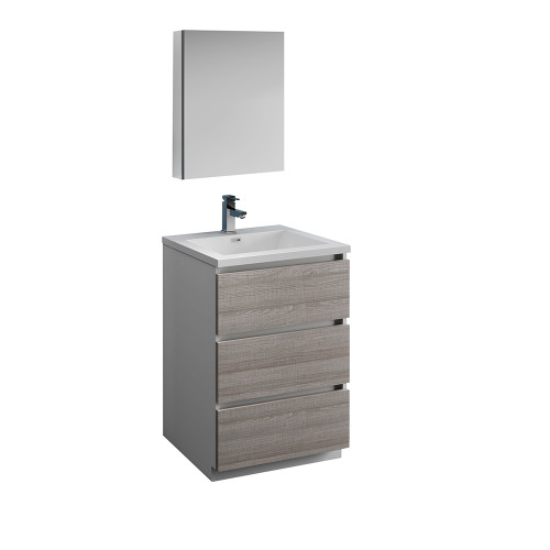 Fresca FVN9324HA Fresca Lazzaro 24" Glossy Ash Gray Free Standing Modern Bathroom Vanity w/ Medicine Cabinet