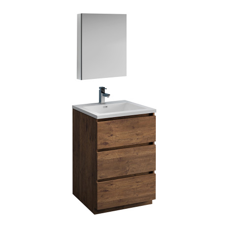 Fresca FVN9324RW Fresca Lazzaro 24" Rosewood Free Standing Modern Bathroom Vanity w/ Medicine Cabinet