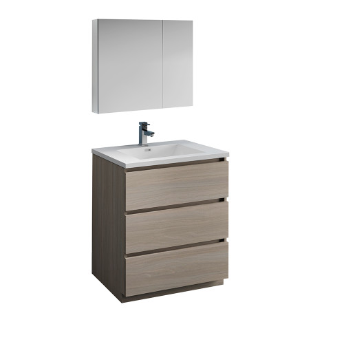 Fresca FVN9330MGO Fresca Lazzaro 30" Gray Wood Free Standing Modern Bathroom Vanity w/ Medicine Cabinet