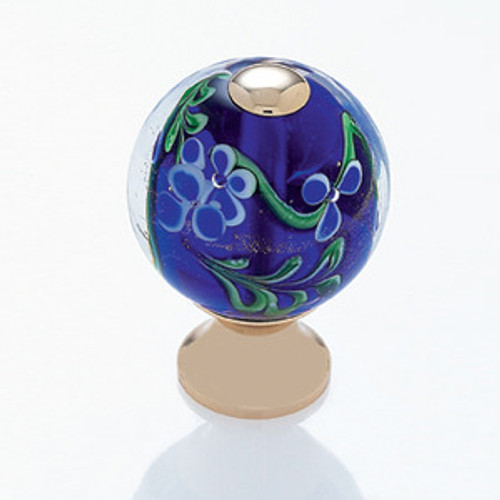 JVJ 45724 24 K Gold Plated 30 mm (1 3/16") Round Glass Door Knob - Blue Flowers