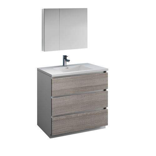 Fresca FVN9336HA Fresca Lazzaro 36" Glossy Ash Gray Free Standing Modern Bathroom Vanity w/ Medicine Cabinet