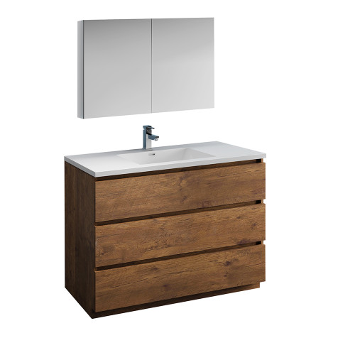 Fresca FVN9348RW Fresca Lazzaro 48" Rosewood Free Standing Modern Bathroom Vanity w/ Medicine Cabinet