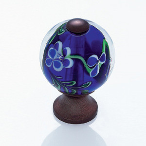 JVJ Old World Bronze 30 mm (1 3/16") Round Glass Door Knob - Blue Flowers - 45712