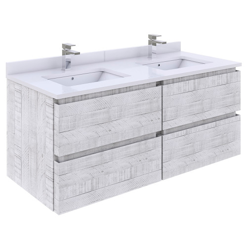 Fresca FCB31-2424RWH Fresca Formosa 46" Wall Hung Double Sink Modern Bathroom Vanity Cabinet in Rustic White