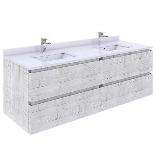 Fresca FCB31-3030RWH Fresca Formosa 58" Wall Hung Double Sink Modern Bathroom Vanity Cabinet in Rustic White