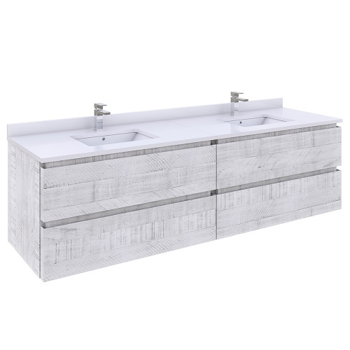 Fresca FCB31-3636RWH Fresca Formosa 70" Wall Hung Double Sink Modern Bathroom Vanity Cabinet in Rustic White