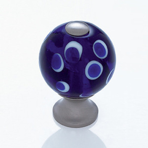 JVJ 44146 Satin Nickel 30 mm (1 3/16") Round Glass Door Knob - Blue Polka Dots