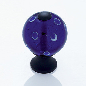 JVJ Oil Rubbed Bronze 30 mm (1 3/16") Round Glass Door Knob - Blue Polka Dots - 44120