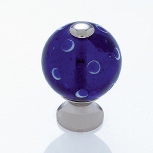 JVJ Polished Nickel 30 mm (1 3/16") Round Glass Door Knob - Blue Polka Dots - 44114