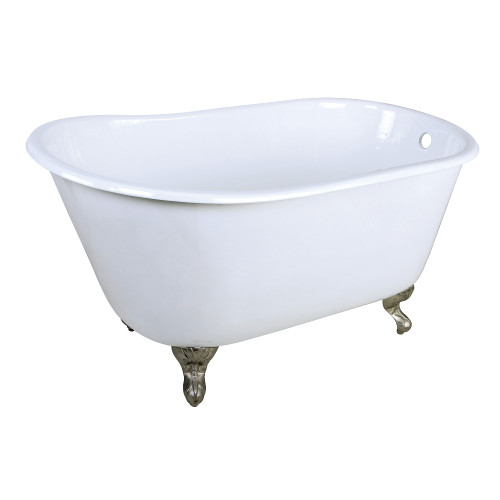 Kingston Brass Aqua Eden VCTND4828NT8 Onamia 48-Inch Cast Iron Slipper Clawfoot Tub without Faucet Drillings, White/Brushed Nickel