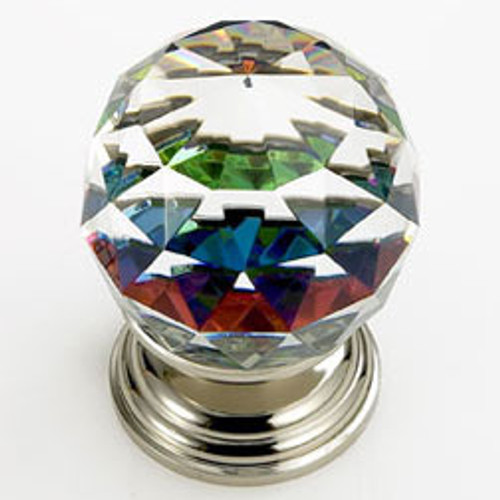JVJ 38914 Polished Nickel 50 mm (2") Round Faceted 31% Leaded Crystal Door Knob with Prism