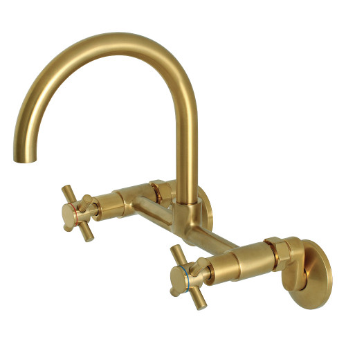 Kingston Brass KS414SB Concord 8-Inch Adjustable Center Wall Mount Kitchen Faucet, Brushed Brass