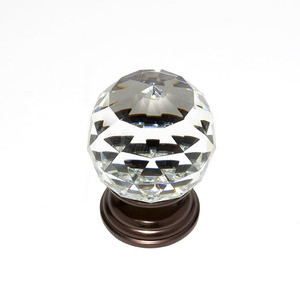 JVJ Old World Bronze 50 mm (2") Round Faceted 31% Leaded Crystal Door Knob - 38812