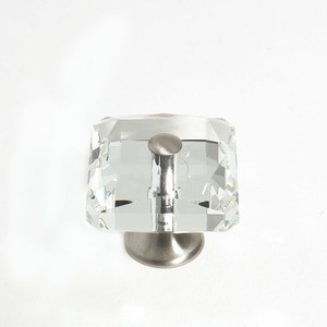JVJ Satin Nickel 35 mm (1 3/8") Square 31% Leaded Crystal Door Knob With Cap - 38646