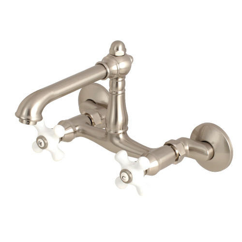 Kingston Brass KS7228PX English Country 6-Inch Adjustable Center Wall Mount Kitchen Faucet, Brushed Nickel