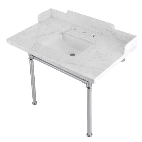 Kingston Brass LMS3622M8SQ1ST Wesselman 36" Carrara Marble Console Sink with Stainless Steel Legs, Marble White/Polished Chrome