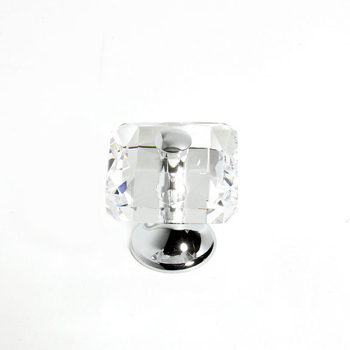 JVJ Chrome 28 mm (1 1/8") Square 31% Leaded Crystal Door Knob With Cap - 38326