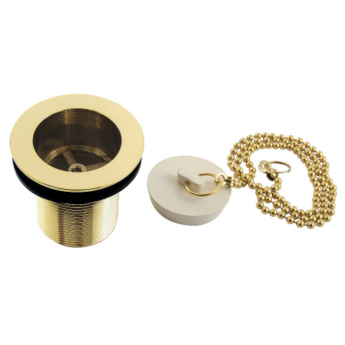 Kingston Brass DSP20PB 1-1/2" Chain and Stopper Tub Drain with 2" Body Thread, Polished Brass