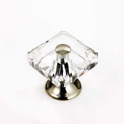 JVJ Polished Nickel 28 mm (1 1/8") Square 31% Leaded Crystal Door Knob With Cap - 38314