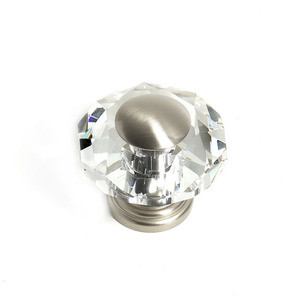 JVJ Satin Nickel 50 mm (2") Eight Sided Faceted 31% Leaded Crystal Door Knob With Cap - 38246