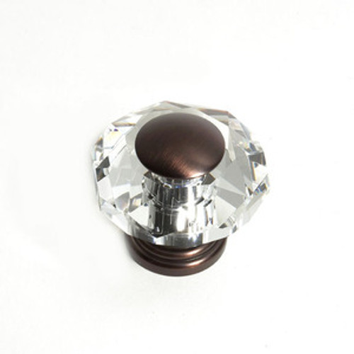 JVJ 38212 Old World Bronze 50 mm (2") Eight Sided Faceted 31% Leaded Crystal Door Knob With Cap