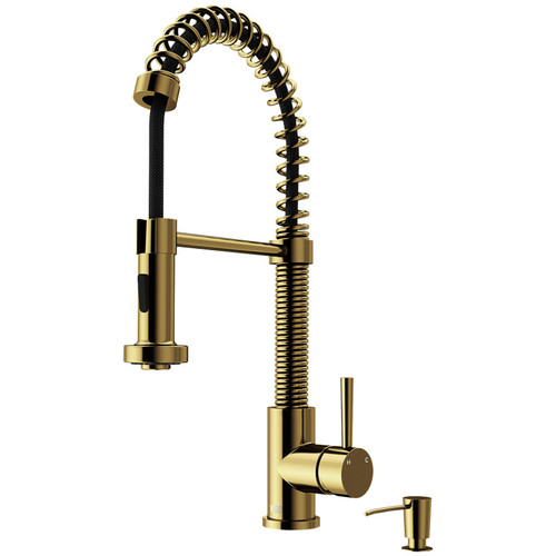 Vigo VG02001MGK2 Edison Pull-Down Spray Kitchen Faucet And Soap Dispenser In Matte Brushed Gold