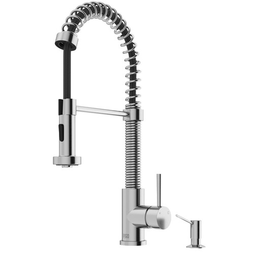 Vigo VG02001STK5 Edison Pull-Down Spray Kitchen Faucet With Braddock Soap Dispenser In Stainless Steel