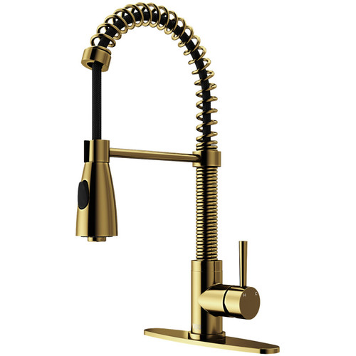 Vigo VG02003MGK1 Brant Pull-Down Spray Kitchen Faucet And Deck Plate In Matte Brushed Gold