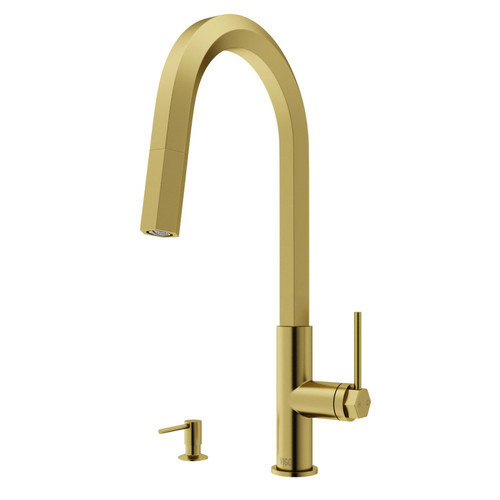 Vigo VG02034MGK2 Hart Hexad Pull-Down Kitchen Faucet With Soap Dispenser In Matte Brushed Gold