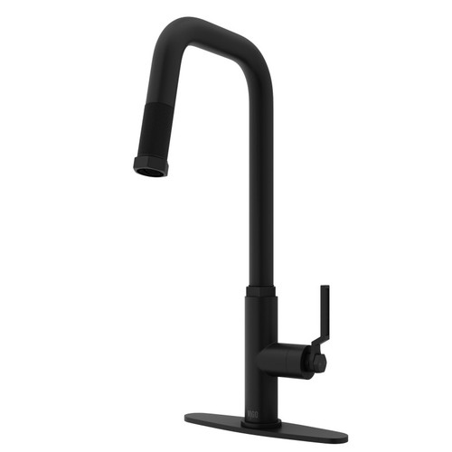 Vigo VG02036MBK1 Hart Angular Pull-Down Kitchen Faucet With Deck Plate In Matte Black