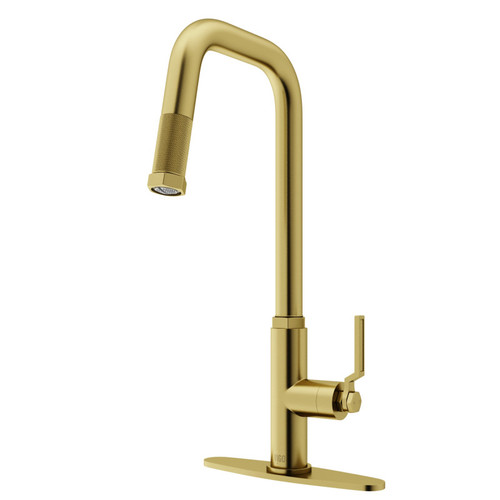 Vigo VG02036MGK1 Hart Angular Pull-Down Kitchen Faucet With Deck Plate In Matte Brushed Gold